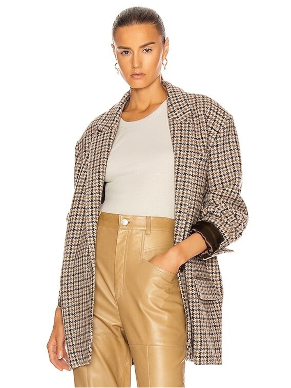 Isabel Marant Étoile Kaito Single-Breasted Houndstooth Wool Blazer Jacket Size 4 - Picture 3 of 13